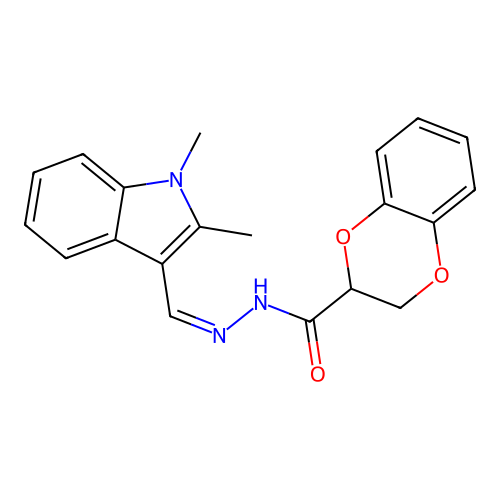 N'-[(1,2-dimethyl-1H-indol-3-yl)methylene]-2,3-dihydro-1,4-benzodioxine-2-carbohydrazide structure
