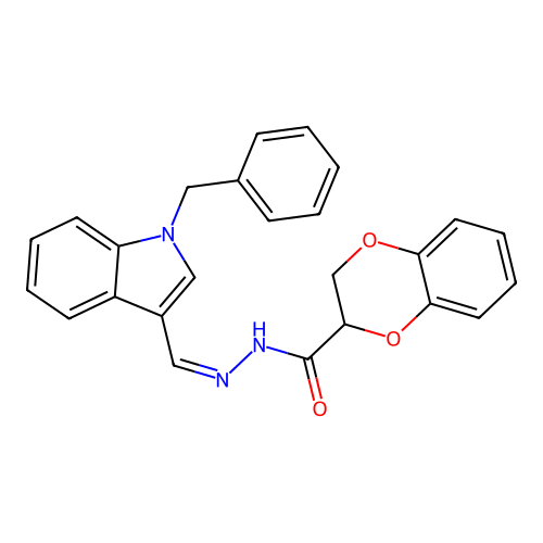 N-[(Z)-(1-benzylindol-3-yl)methylideneamino]-2,3-dihydro-1,4-benzodioxine-3-carboxamide structure