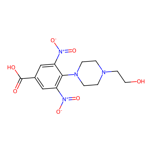 4-[4-(2-Hydroxyethyl)-1-piperazinyl]-3,5-dinitrobenzoic acid structure
