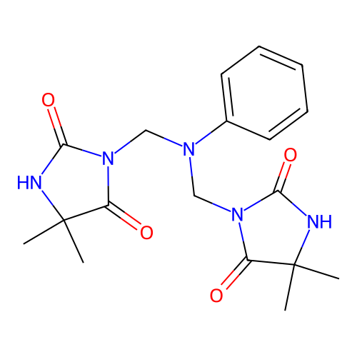 3,3'-[(Phenylimino)dimethanediyl]bis(5,5-dimethylimidazolidine-2,4-dione) structure