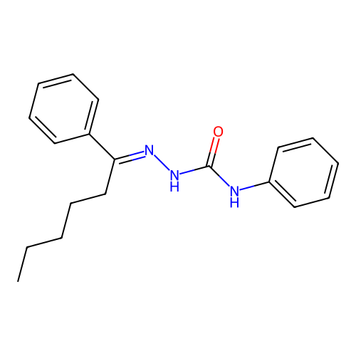 1-phenyl-3-[(E)-1-phenylhexylideneamino]urea structure