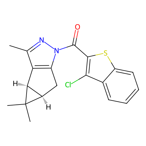 (3-chloro-1-benzothiophen-2-yl)[(3bS,4aR)-3,4,4-trimethyl-3b,4,4a,5-tetrahydro-1H-cyclopropa[3,4]cyclopenta[1,2-c]pyrazol-1-yl]methanone structure