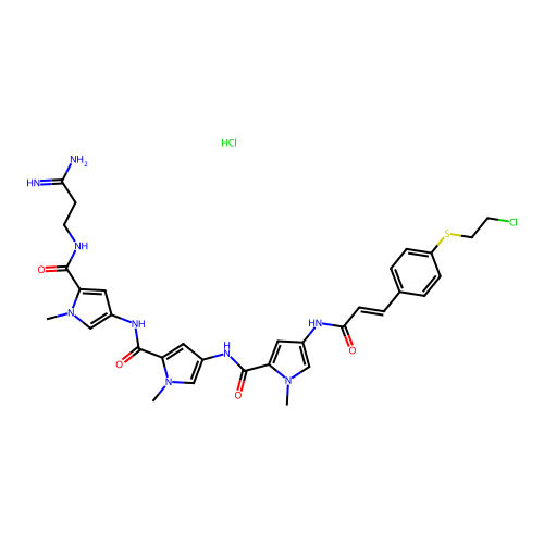 1H-Pyrrole-2-carboxamide, N-(5-(((3-amino-3-iminopropyl)amino)carbonyl)-1-methyl-1H-pyrrol-3-yl)-4-(((4-((3-(4-((2-chloroethyl)thio)phenyl)-1-oxo-2-propen-1-yl)amino)-1-methyl-1H-pyrrol-2-yl)carbonyl)amino)-1-methyl-, hydrochloride (1:1) structure