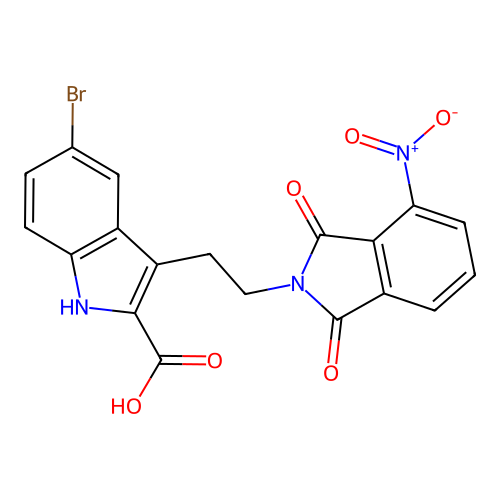 5-bromo-3-[2-(4-nitro-1,3-dioxoisoindol-2-yl)ethyl]-1H-indole-2-carboxylic acid structure