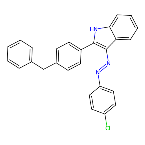 2-(4-benzylphenyl)-3-[(E)-(4-chlorophenyl)diazenyl]-1H-indole structure