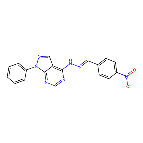 4-[(2E)-2-(4-nitrobenzylidene)hydrazinyl]-1-phenyl-1H-pyrazolo[3,4-d]pyrimidine structure