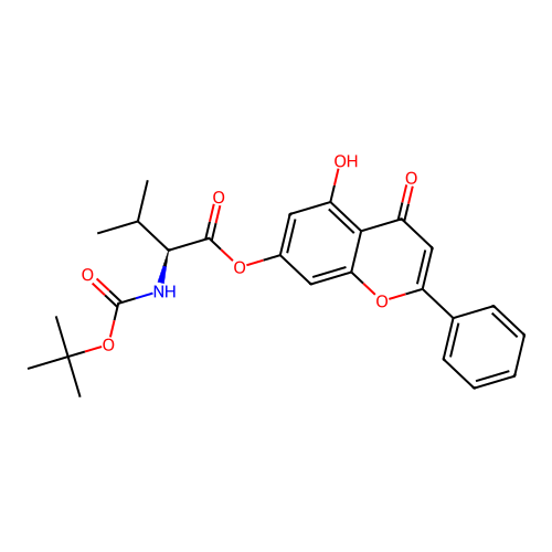 (5-hydroxy-4-oxo-2-phenylchromen-7-yl) (2S)-3-methyl-2-[(2-methylpropan-2-yl)oxycarbonylamino]butanoate structure