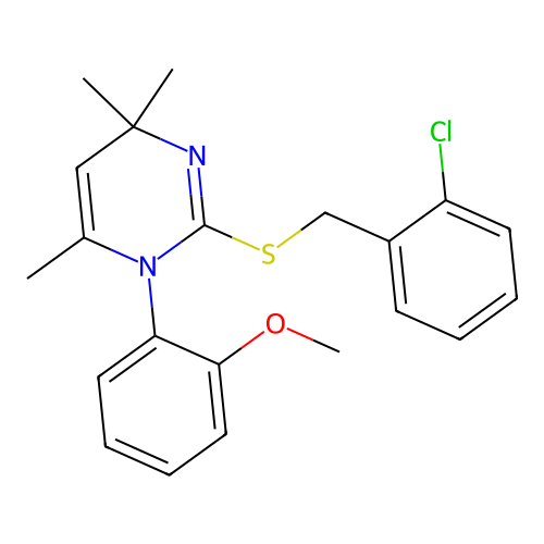 2-[(2-chlorobenzyl)sulfanyl]-1-(2-methoxyphenyl)-4,4,6-trimethyl-1,4-dihydropyrimidine structure
