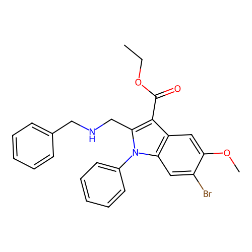 ethyl 2-[(benzylamino)methyl]-6-bromo-5-methoxy-1-phenyl-1H-indole-3-carboxylate structure