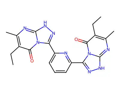 3,3'-Pyridine-2,6-diylbis(6-ethyl-7-methyl[1,2,4]triazolo[4,3-a]pyrimidin-5-ol) structure