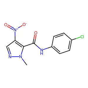 N-(4-chlorophenyl)-1-methyl-4-nitro-1H-pyrazole-5-carboxamide structure
