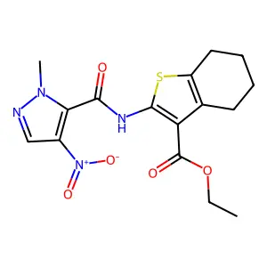 ethyl 2-{[(1-methyl-4-nitro-1H-pyrazol-5-yl)carbonyl]amino}-4,5,6,7-tetrahydro-1-benzothiophene-3-carboxylate structure