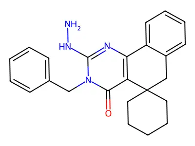 3-benzyl-2-hydrazinylspiro[6H-benzo[h]quinazoline-5,1'-cyclohexane]-4-one structure
