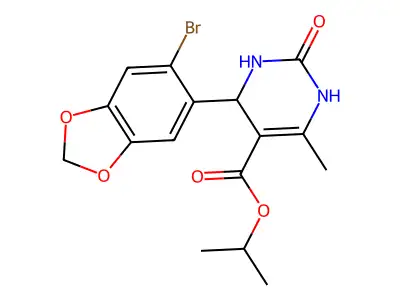 isopropyl 4-(6-bromobenzo[d][1,3]dioxol-5-yl)-6-methyl-2-oxo-1,2,3,4-tetrahydropyrimidine-5-carboxylate structure