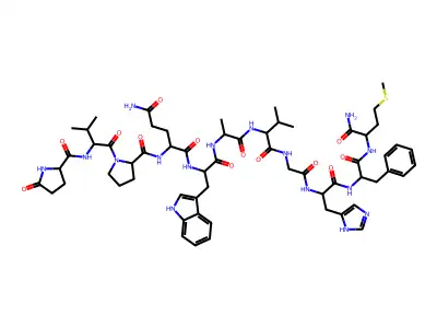 H-DL-Pyr-DL-Val-Pro-Gln-Trp-Ala-DL-Val-Gly-His-Phe-Met-NH2 structure