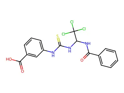 3-(3-(1-benzamido-2,2,2-trichloroethyl)thioureido)benzoic acid structure