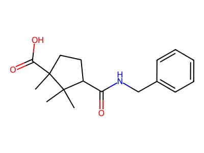 3-(Benzylcarbamoyl)-1,2,2-trimethylcyclopentanecarboxylic acid structure