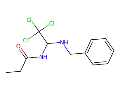 N-[1-(benzylamino)-2,2,2-trichloroethyl]propanamide structure