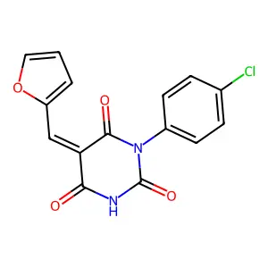 (5Z)-1-(4-chlorophenyl)-5-(furan-2-ylmethylidene)-1,3-diazinane-2,4,6-trione structure
