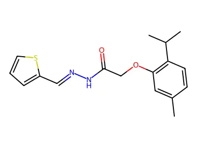 2-(5-methyl-2-propan-2-ylphenoxy)-N-[(E)-thiophen-2-ylmethylideneamino]acetamide structure