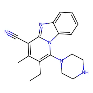 2-Ethyl-3-methyl-1-(piperazin-1-yl)pyrido[1,2-a]benzimidazole-4-carbonitrile structure