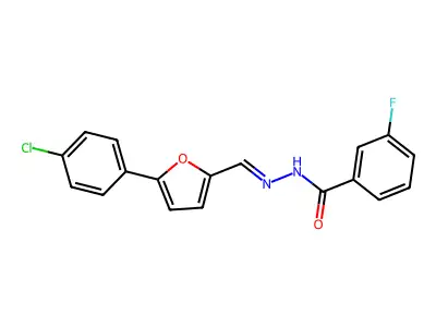 N-[(E)-[5-(4-chlorophenyl)furan-2-yl]methylideneamino]-3-fluorobenzamide structure