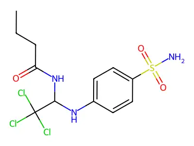 N-{2,2,2-trichloro-1-[(4-sulfamoylphenyl)amino]ethyl}butanamide structure