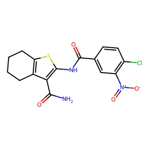 2-[(4-chloro-3-nitrobenzoyl)amino]-4,5,6,7-tetrahydro-1-benzothiophene-3-carboxamide structure