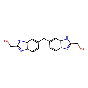 [6-[[2-(hydroxymethyl)-3H-benzimidazol-5-yl]methyl]-1H-benzimidazol-2-yl]methanol structure