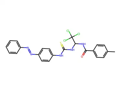 4-methyl-N-{2,2,2-trichloro-1-[({4-[(E)-phenyldiazenyl]phenyl}carbamothioyl)amino]ethyl}benzamide structure