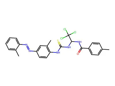 4-methyl-N-{2,2,2-trichloro-1-[({2-methyl-4-[(E)-(2-methylphenyl)diazenyl]phenyl}carbamothioyl)amino]ethyl}benzamide structure