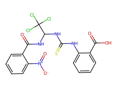 2-[({2,2,2-TRICHLORO-1-[(2-NITROPHENYL)FORMAMIDO]ETHYL}CARBAMOTHIOYL)AMINO]BENZOIC ACID structure