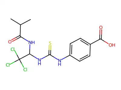 4-(3-(2,2,2-trichloro-1-isobutyramidoethyl)thioureido)benzoic acid structure