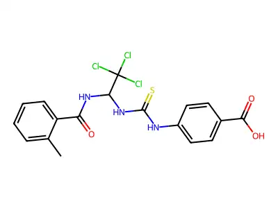 4-(3-(2,2,2-trichloro-1-(2-methylbenzamido)ethyl)thioureido)benzoic acid structure