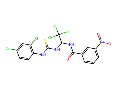 3-nitro-N-(2,2,2-trichloro-1-{[(2,4-dichlorophenyl)carbamothioyl]amino}ethyl)benzamide structure