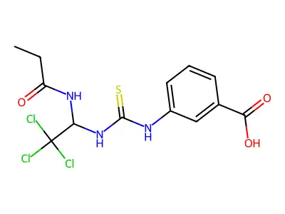 3-({[2,2,2-Trichloro-1-(propanoylamino)ethyl]carbamothioyl}amino)benzoic acid structure