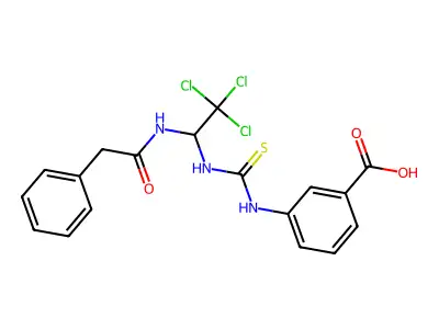 3-[({2,2,2-trichloro-1-[(phenylacetyl)amino]ethyl}carbamothioyl)amino]benzoic acid structure