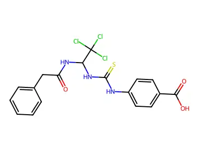 4-[({2,2,2-trichloro-1-[(phenylacetyl)amino]ethyl}carbamothioyl)amino]benzoic acid structure