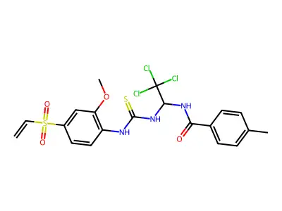 4-methyl-N-[2,2,2-trichloro-1-({[4-(ethenylsulfonyl)-2-methoxyphenyl]carbamothioyl}amino)ethyl]benzamide structure