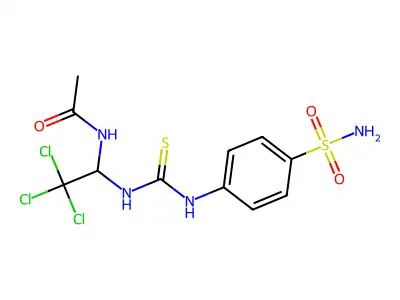 N-(2,2,2-trichloro-1-{[(4-sulfamoylphenyl)carbamothioyl]amino}ethyl)acetamide structure