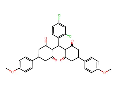 2-[(2,4-dichlorophenyl)-[4-(4-methoxyphenyl)-2,6-dioxocyclohexyl]methyl]-5-(4-methoxyphenyl)cyclohexane-1,3-dione structure