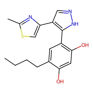 4-butyl-6-[4-(2-methyl-1,3-thiazol-4-yl)-1H-pyrazol-3-yl]benzene-1,3-diol structure