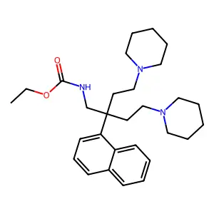 Ethyl {2-(naphthalen-1-yl)-4-(piperidin-1-yl)-2-[2-(piperidin-1-yl)ethyl]butyl}carbamate structure