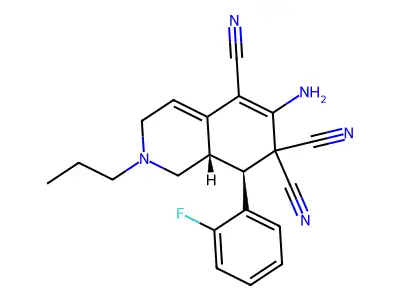 (8S,8aS)-6-amino-8-(2-fluorophenyl)-2-propyl-1,3,8,8a-tetrahydroisoquinoline-5,7,7-tricarbonitrile structure