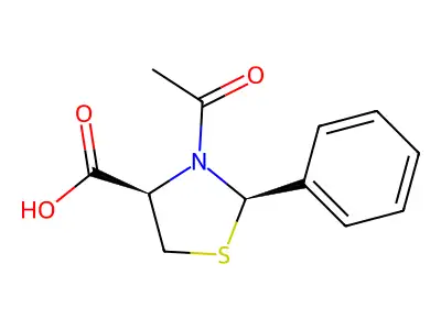 3-Acetyl-2-phenyl-4-thiazolidinecarboxylic acid structure