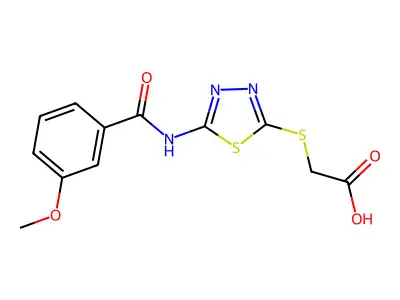 2-({5-[(3-Methoxybenzoyl)amino]-1,3,4-thiadiazol-2-yl}sulfanyl)acetic acid structure