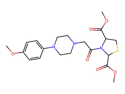 dimethyl 3-{2-[4-(4-methoxyphenyl)piperazino]acetyl}-1,3-thiazolane-2,4-dicarboxylate structure