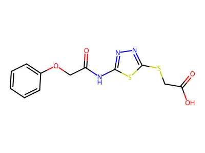 2-({5-[(2-Phenoxyacetyl)amino]-1,3,4-thiadiazol-2-yl}sulfanyl)acetic acid structure