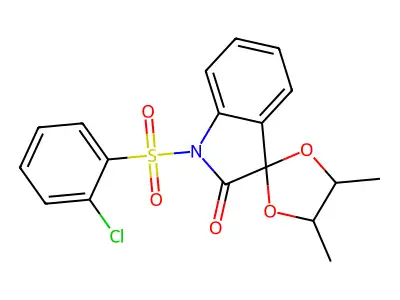 1'-(2-chlorobenzenesulfonyl)-4,5-dimethyl-1',2'-dihydrospiro[1,3-dioxolane-2,3'-indole]-2'-one structure