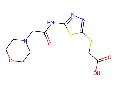 2-({5-[(2-Morpholinoacetyl)amino]-1,3,4-thiadiazol-2-yl}sulfanyl)acetic acid structure